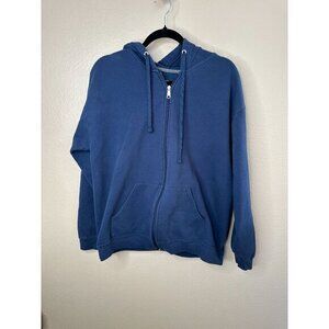 Athletic Works Mens Blue Sweatshirt Large hooded zip up cotton ‎ drawstring